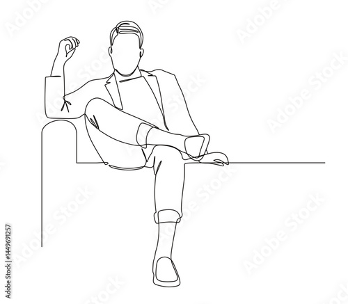 continuous one line art of a man sitting alone relaxing. vector illustration