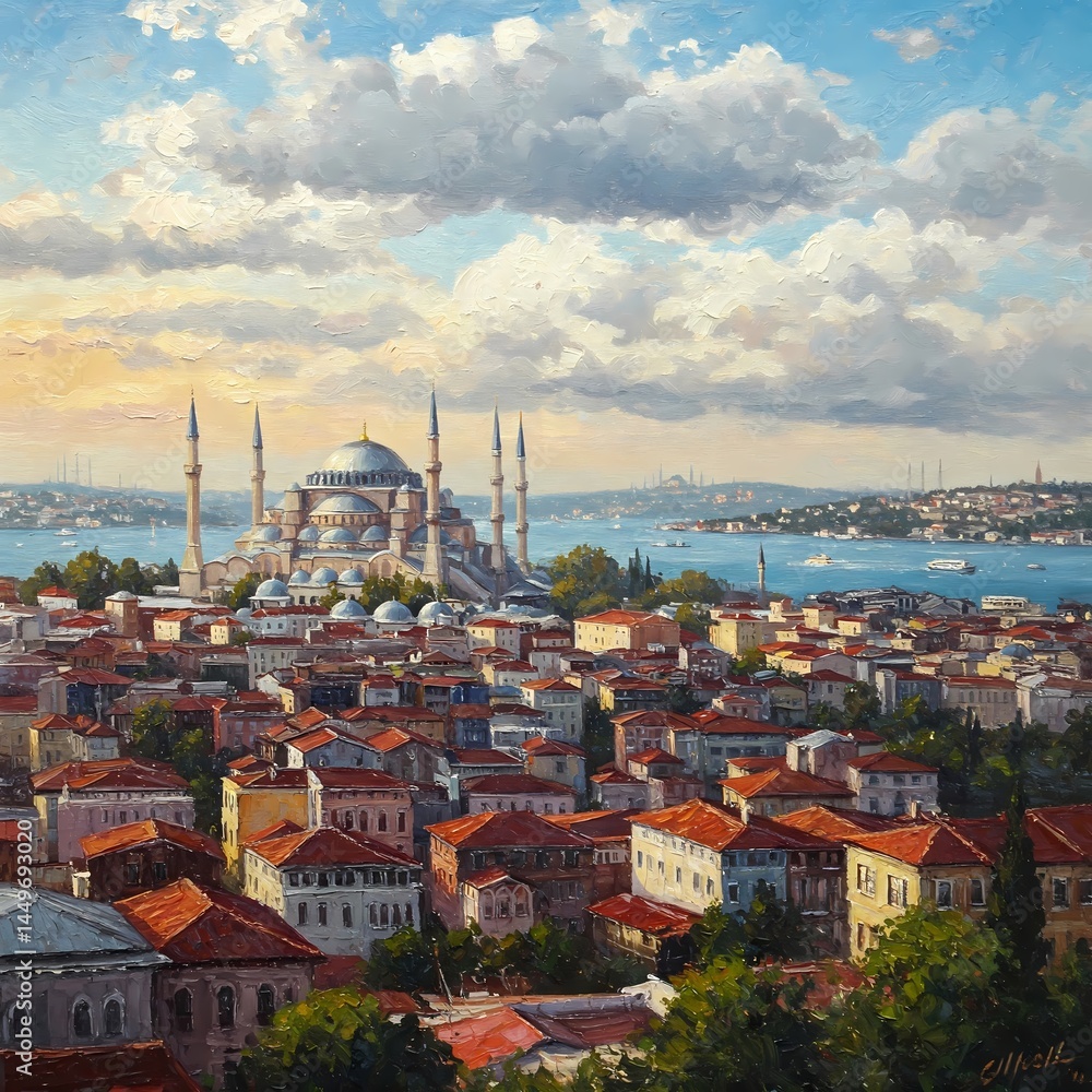 Fototapeta premium Istanbul Landscape at Sunset Overlooking Historic Architecture 