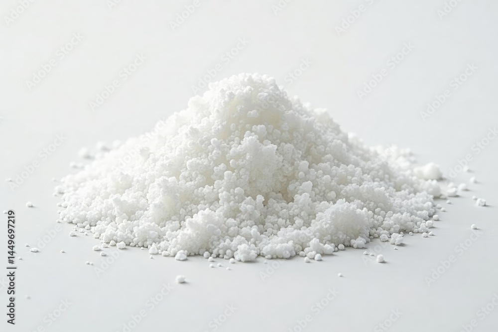 Crystalline sugar granules, bright white background, crystals, macro Crystalline sugar granules, bright white background, crystals, macro
