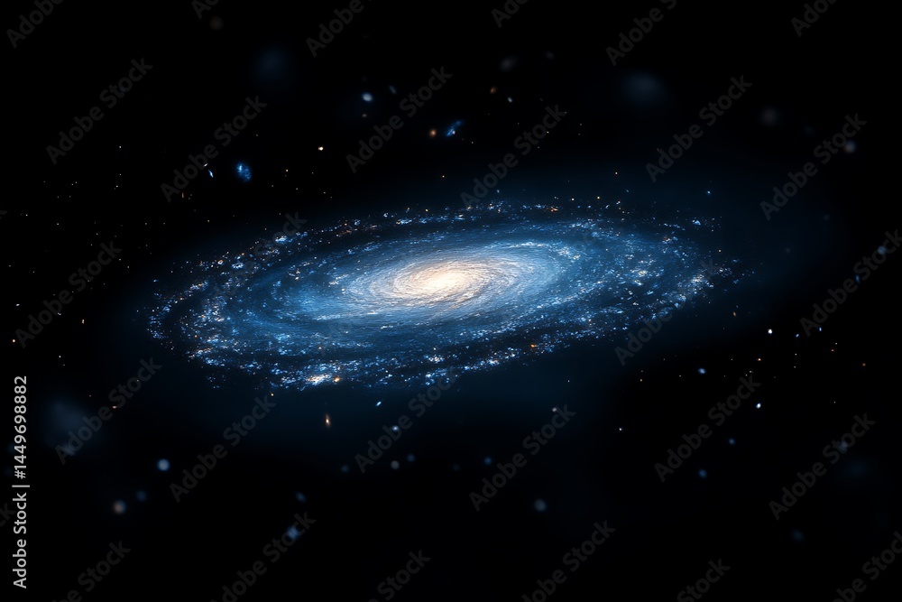 Obraz premium Majestic spiral galaxy swirling in deep space cosmic wonder with brilliant blue and white hues glittering stars