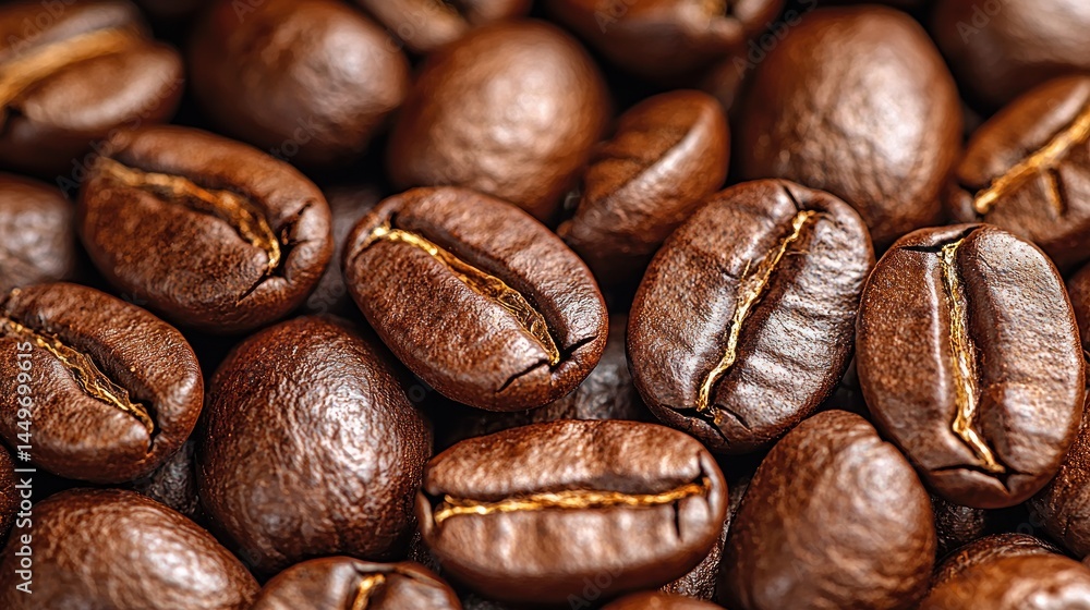 Rich, brown coffee beans with gold highlights Rich, brown coffee beans with gold highlights