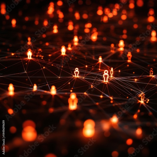 Glowing network connecting numerous people.