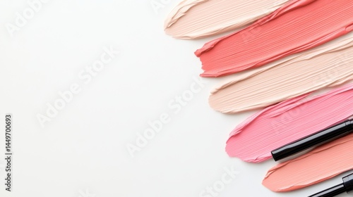 Beige nude tone lipstick make up isolated on a studio background,natural Liquid lipsticks,makeup cosmetic lips, product mockup for beauty fashion business,sale,swatch color,template.