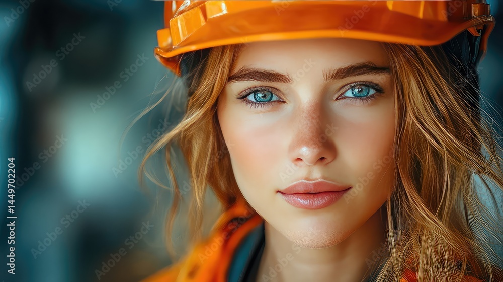 Woman Engineer with Industrial Portrait. Woman Engineer with Industrial Portrait.