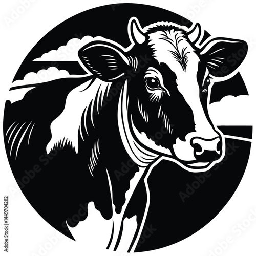 set of cow vector silhouette illustration isolated on white background
