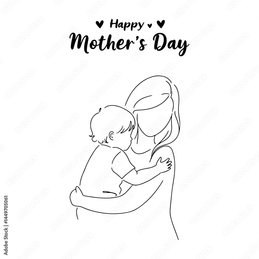 Minimalist vector illustration of a mother holding her toddler in a warm embrace drawn in clean line art style for modern Mothers Day design use
Minimalist vector illustration of a mother holding her toddler in a warm embrace drawn in clean line art style for modern Mothers Day design use