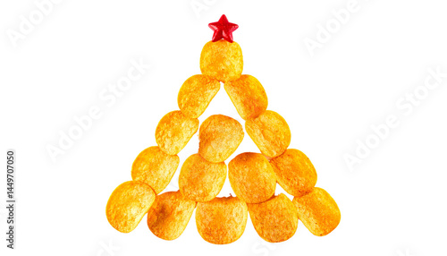 a Christmas tree made of potato chips isolated on transparent background