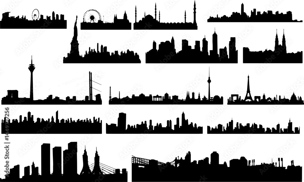 Fototapeta premium set of building architectural silhouette vector illustration series