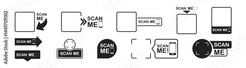 Scan QR code icon. Template of frames for QR code with text - scan me. Payment , QR code for mobile app, payment and phone.