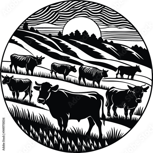 Silhouette of a cow being eaten vector illustration set isolated on a white background.Cow with Calf Silhouette Vector Set cow silhouette vector set


