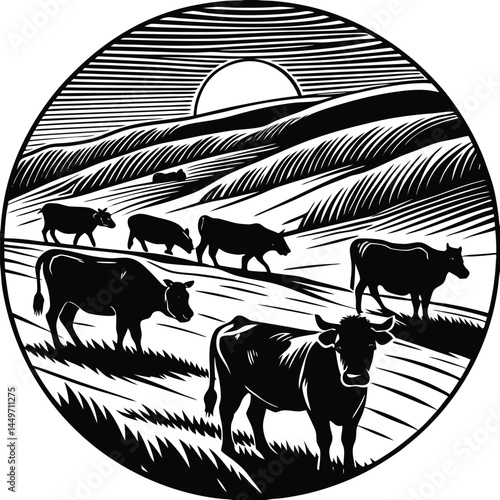 Silhouette of a cow being eaten vector illustration set isolated on a white background.Cow with Calf Silhouette Vector Set cow silhouette vector set


