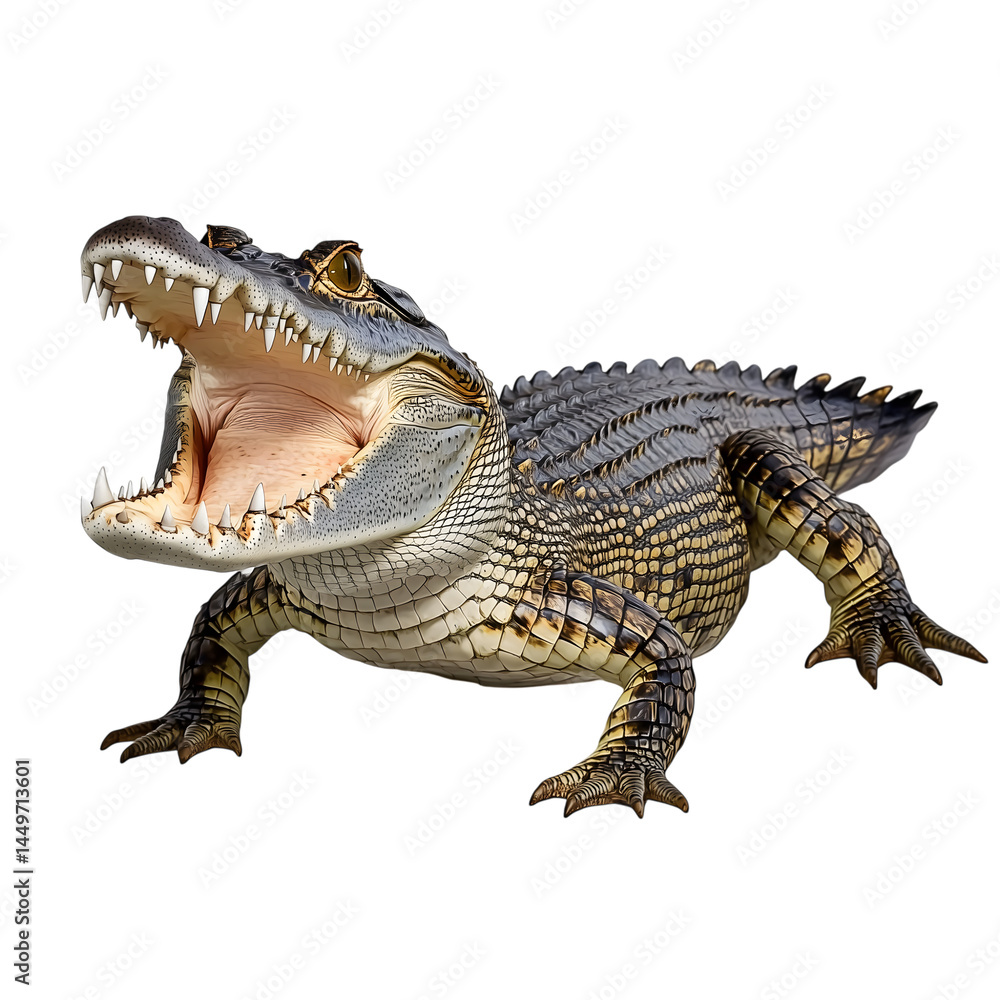 Large Crocodile open mouth isolated on white background. Clipping path. Ai Generated Images Large Crocodile open mouth isolated on white background. Clipping path. Ai Generated Images