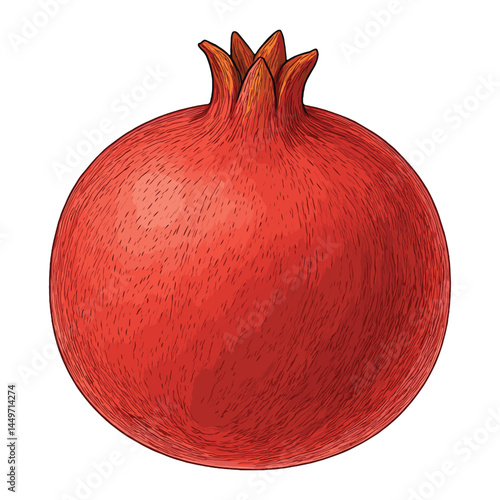 Pomegranate Vector – Textured Red Skin and Organic Crown, Hand-Drawn Style