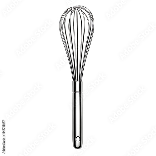 Isolated on white, modern whisk with chrome finish Recipe blog and cooking websites Home kitchenware branding