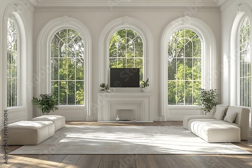 Bright Minimalist Living Room with Arched Windows