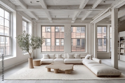 Bright Minimalist Living Room with High Ceilings