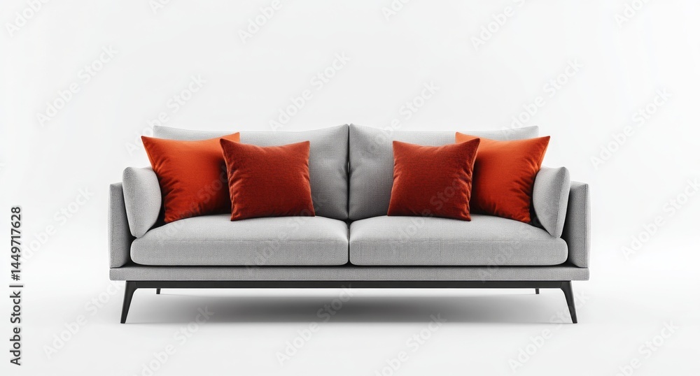 Naklejka premium Modern living room with gray sofa and orange decorative pillows design