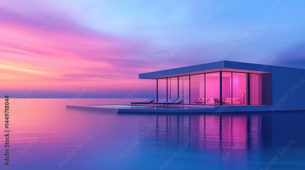 Modern Floating House Sunset Modern Floating House Sunset