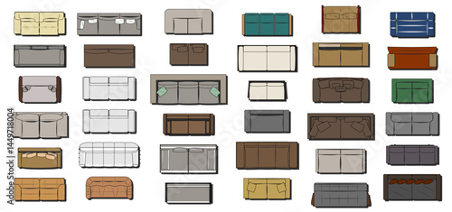 Collection of Sofa Top View Illustrations for Interior Design