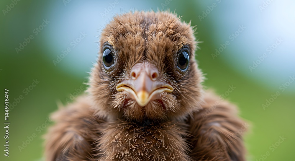 ai image shows an incredibly detailed close-up portrait of a small, fluffy brown baby bird staring intently into the camera lens ai image shows an incredibly detailed close-up portrait of a small, fluffy brown baby bird staring intently into the camera lens