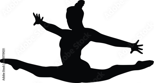 Gymnast silhouette illustration. Women gymnastic full body pose.
