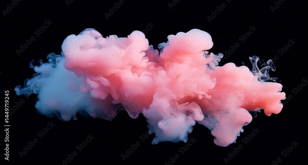 Pink and blue ink swirling in water against black background creates abstract Pink and blue ink swirling in water against black background creates abstract
