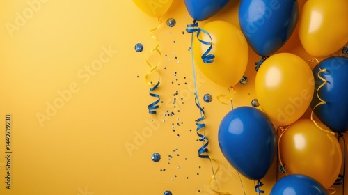 Wallpaper Mural Festive yellow and blue balloons celebration background with confetti for party design Torontodigital.ca