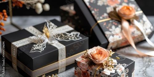 Elegant gift boxes with floral designs for special occasions and celebrations