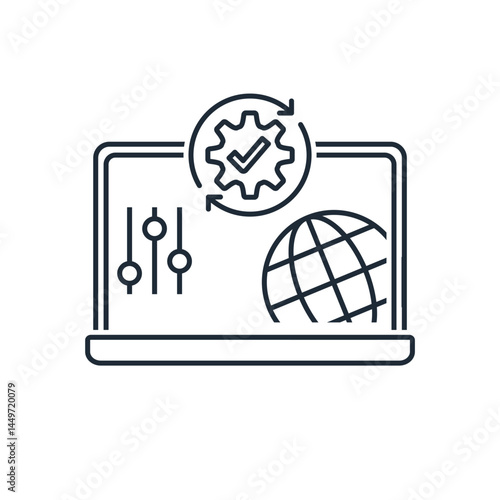 Web setting. Helps of customers, employees fix issues, setup software, equipment. access and control desktop of computers or laptop via  internet connection.Vector illustration, icon isolated on white