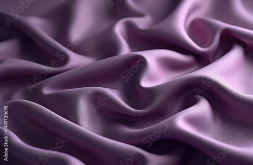 Elegant silk satin fabric, purple color. Smooth, soft, luxurious textile with draped waves, creases. Abstract background for fashion, design, drapery projects. Romantic feel.