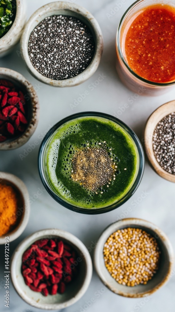 Nutrient-rich smoothie ingredients with superfoods and seeds for a healthy lifestyle