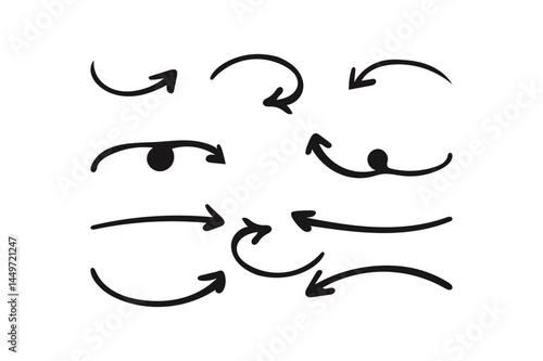 Hand-Drawn Pen Arrows Silhouette Set Vector Doodle Arrow Design