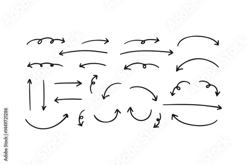 Pen Handwritten Arrow Set Silhouette Hand Drawn Arrow Bundle 