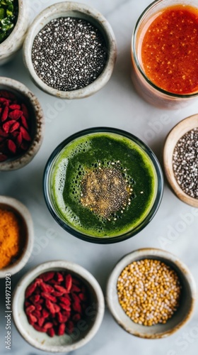 Obraz na płótnie Nutrient-rich smoothie ingredients with superfoods and seeds for a healthy lifestyle w salonie