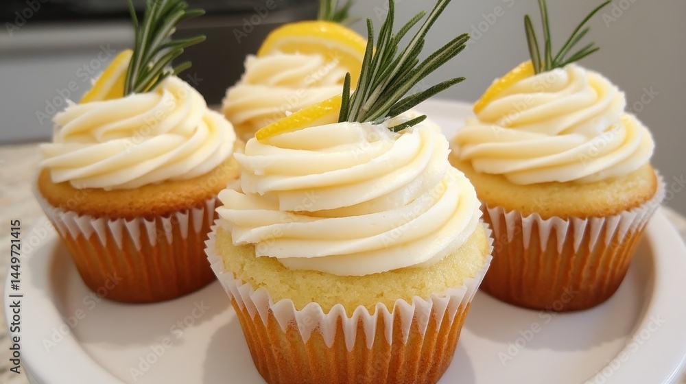 Lemon rosemary cupcakes with creamy frosting for baking inspiration and dessert ideas
