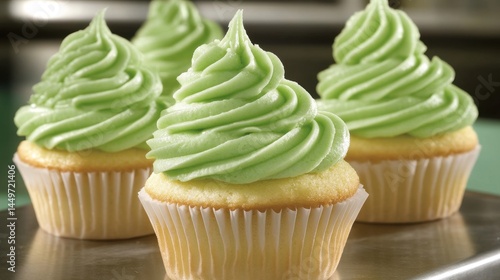 Obraz na płótnie Key Lime Cupcakes. Tasty green frosted cupcakes on tray for dessert table or party celebration w salonie
