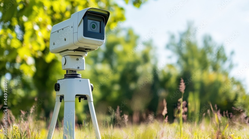 GIS Day. Outdoor surveillance camera in a natural green environment