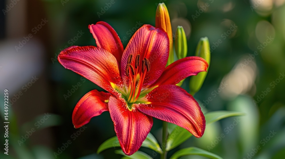 A vibrant red lily with wide-open petals.