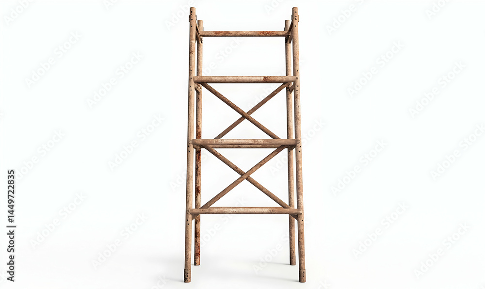 Wooden Ladder with Three Rungs on a White Background Wooden Ladder with Three Rungs on a White Background