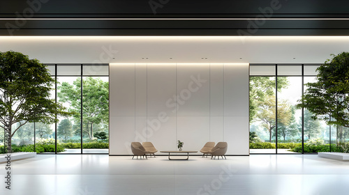 Modern Minimalist Office Interior with Natural Lighting and Greenery