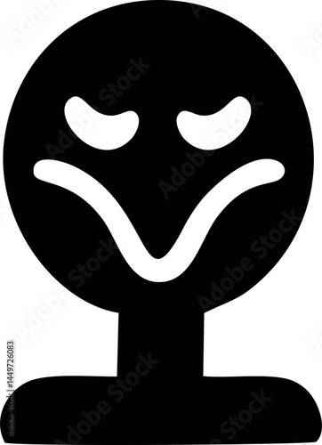 Frowning emoticon, a simple black and white graphic.