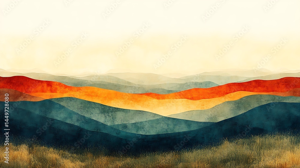 Watercolor landscape of layered mountain ridges Watercolor landscape of layered mountain ridges
