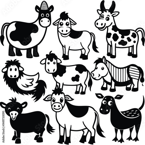 various farm animal vector collection