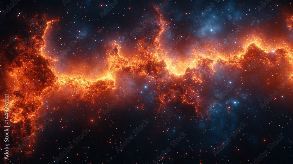 Naklejka premium Cosmic fiery nebulae in deep space.