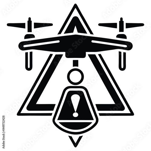 Drone Vector Silhouette illustration Drone hovering with warning light icon