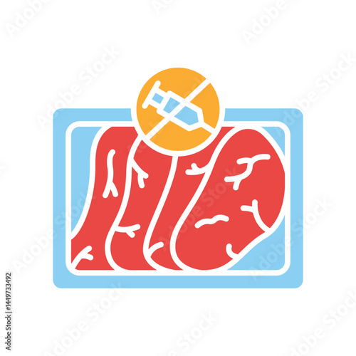 hormones free meat color flat icon for digital and print projects.