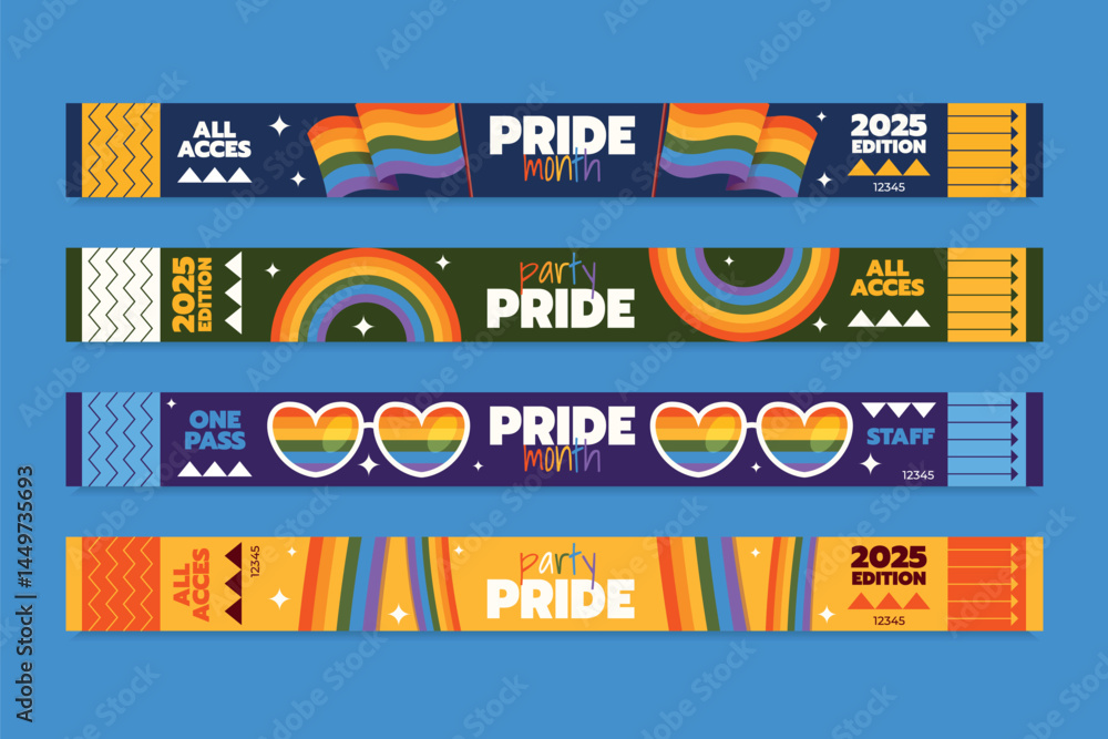 Naklejka premium Cute Flat Pride Month Bracelets Collection