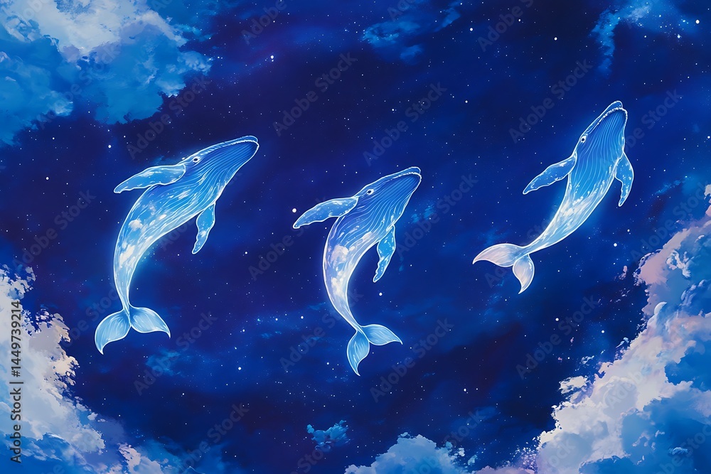 Fototapeta premium vibrant aurora shaped like whales swimming across the firmament