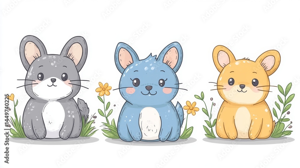 Cute cartoon animal characters in a row. Cute cartoon animal characters in a row.
