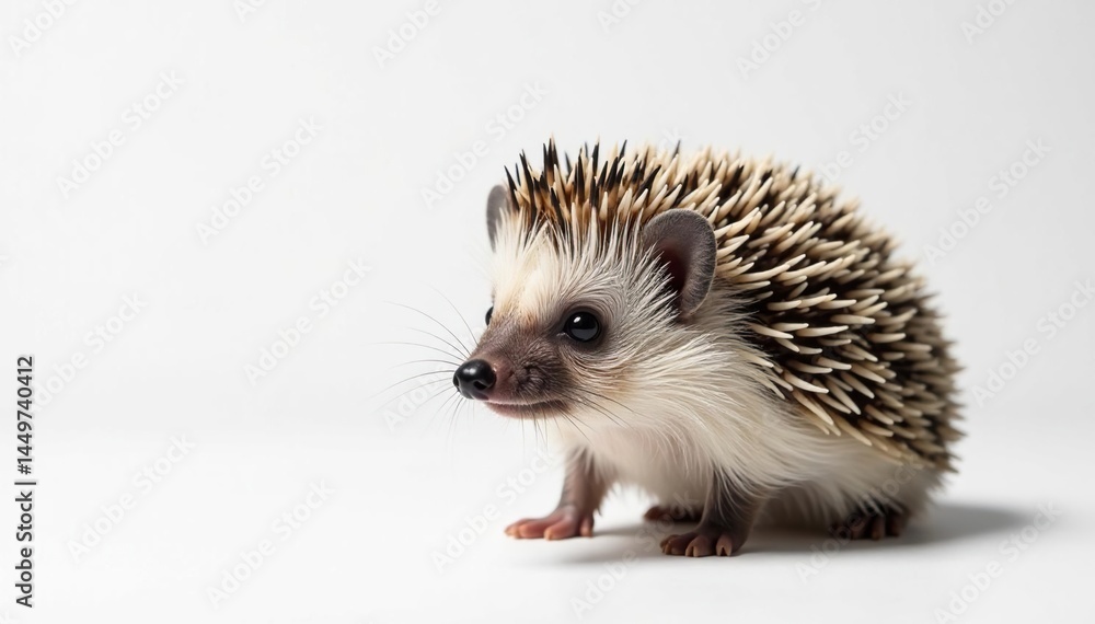 Obraz premium Close-up of a single hedgehog against a stark white backdrop , graphic, white